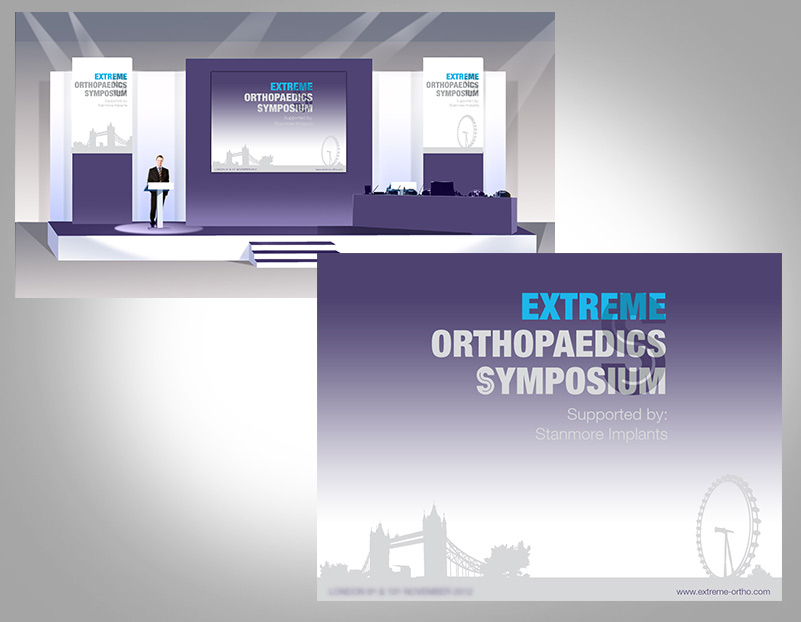 Stage set design and powerpoint slides for event