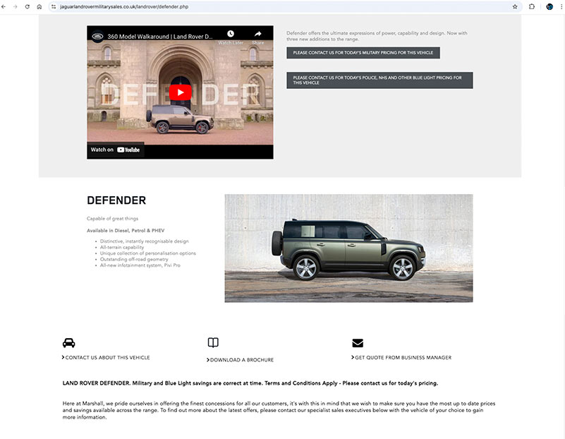 Website for Jaguar Land Rover Military Soldier Website New Defender