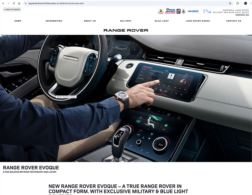 Website for Jaguar Land Rover Military Soldier Website New Evoque