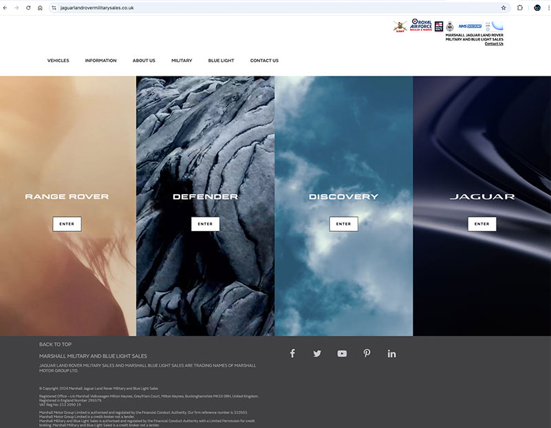 Website for Jaguar Land Rover Military Website New Home Page House of Brands