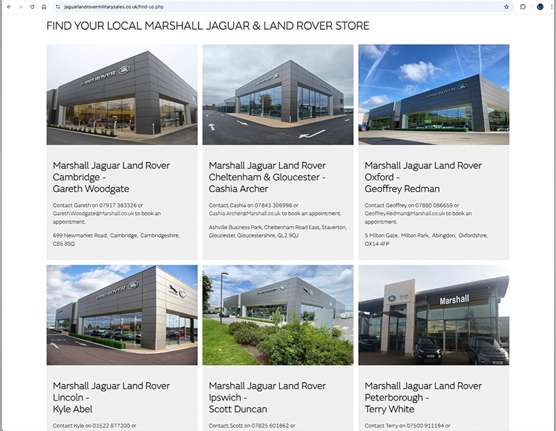 Website for Jaguar Land Rover Military Website New Home Page House of Brands Range Rover Page